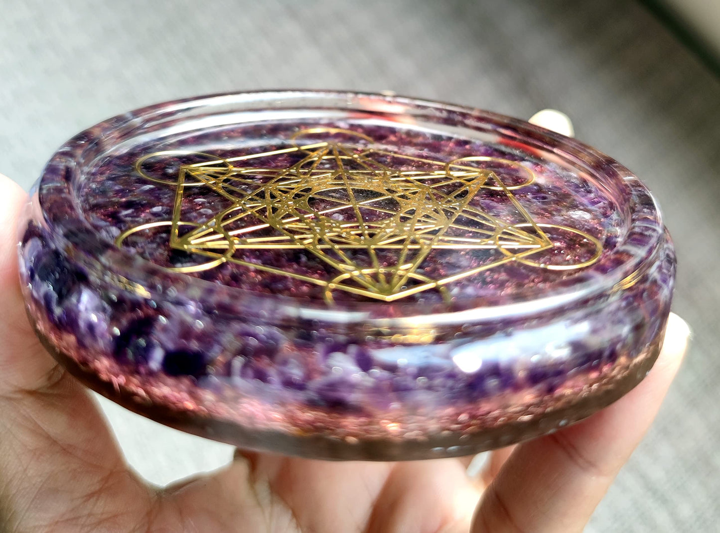 ZZYBIA LARGE 4" Amethyst Crystals Metatron's Cube Merkaba Coaster Water Charging Plate Energy Dome