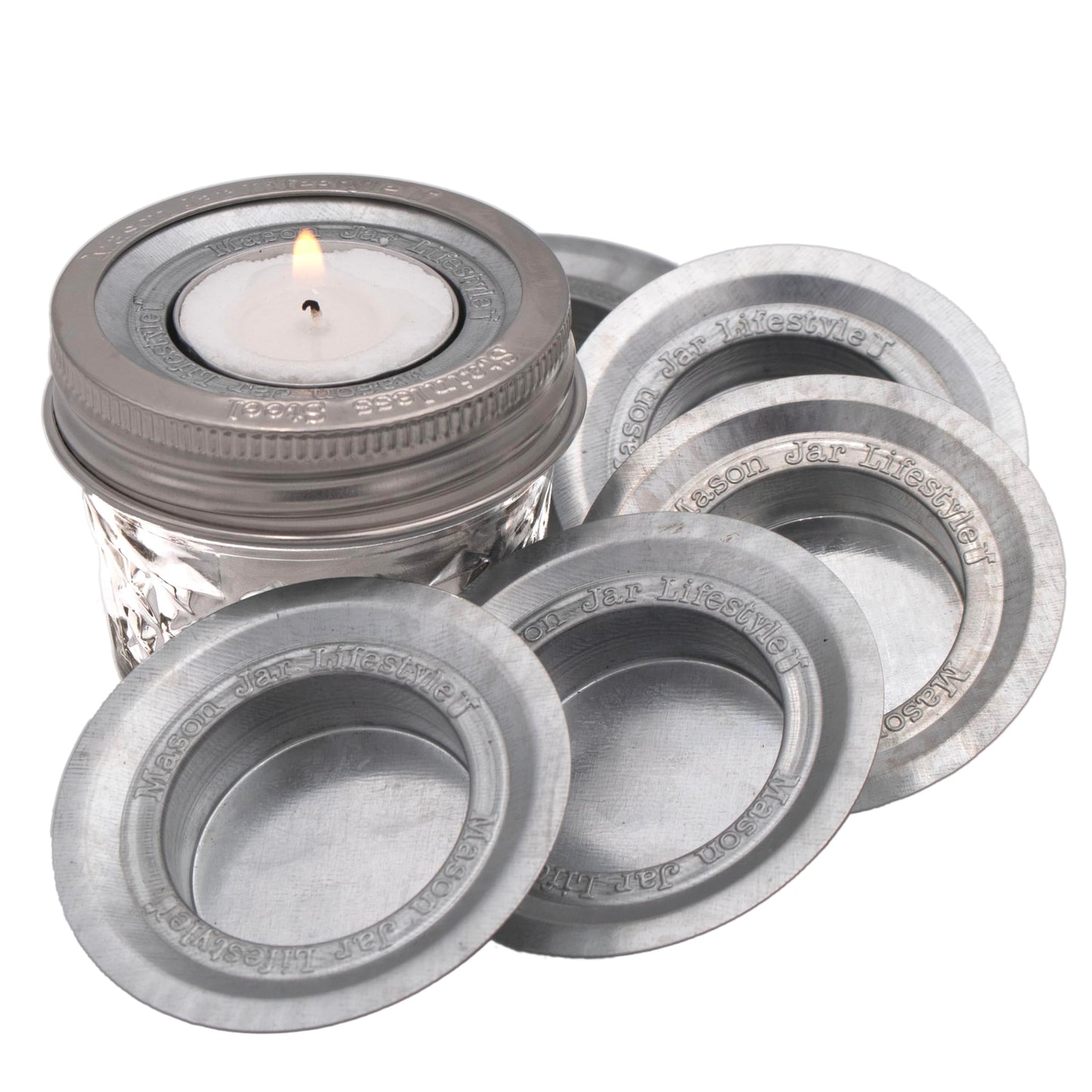 Tea Light Candle Holder Metal Lid Inserts by Mason Jar Lifestyle (6 Pack, Regular Mouth)