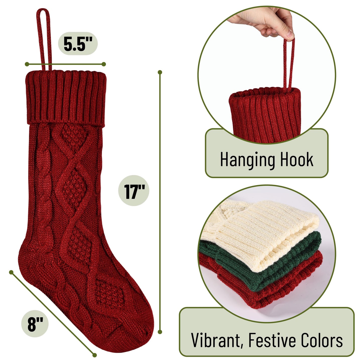 Mr. Pen- Christmas Stockings 6 Pack, 18" Cable Knit Stockings for Christmas, Cable Knit Christmas Stocking for Christmas, Large Stockings Christmas 6 pack, Knit Stockings Christmas, Red, Cream & Green