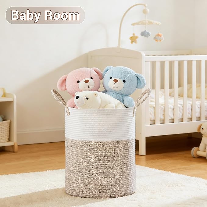 Tall Laundry Basket with Handles, 53L Portable Dirty Clothes Hamper, Boho