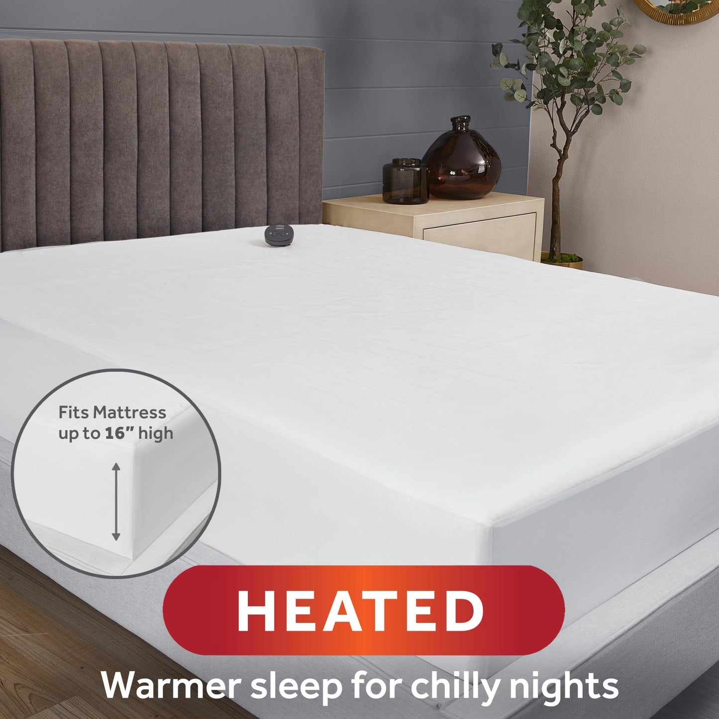 Sunbeam Electric Heated Mattress Pad Queen 80" x 60" 12 Heat Settings 12-Hour Auto Shut-Off Fast Heating Soft Cozy Fabric Deep Pocket Skirt Machine Washable