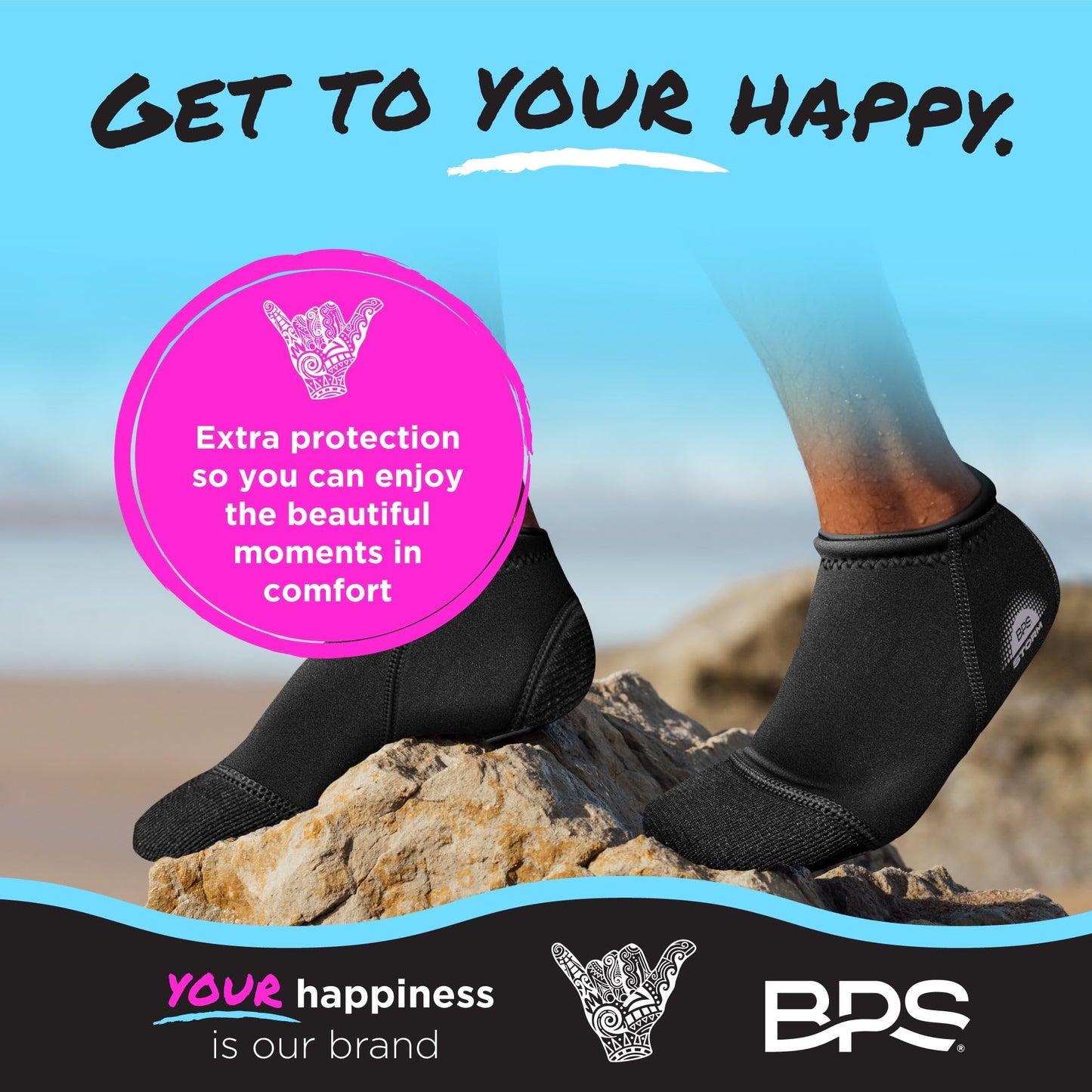 BPS Storm Neoprene Socks (Black/Lilac Logo V2, XS)