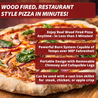 Portable Pellet Pizza Oven for Outdoor Cooking, Wood-Fired Grill with 13-Inch Stone, Reaches High Heat for Crispy Pizza in Minutes