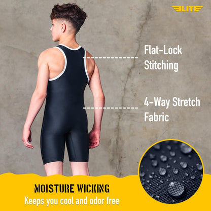 Elite Sports Kids Wrestling Youth Singlet, Standard Boys Wrestling Singlets (Black, Large)