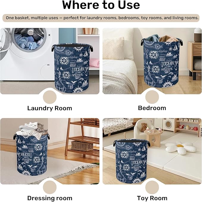 Navy Blue Foldable Laundry Hamper
