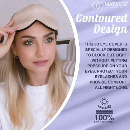 MATASSE Silk Eye Mask for Sleeping with Adjustable Elastic Band - 3D Contoured, Eye Cover Sleep Mask w/Genuine Mulberry Silk Including The Strap for Women, Men (Black)