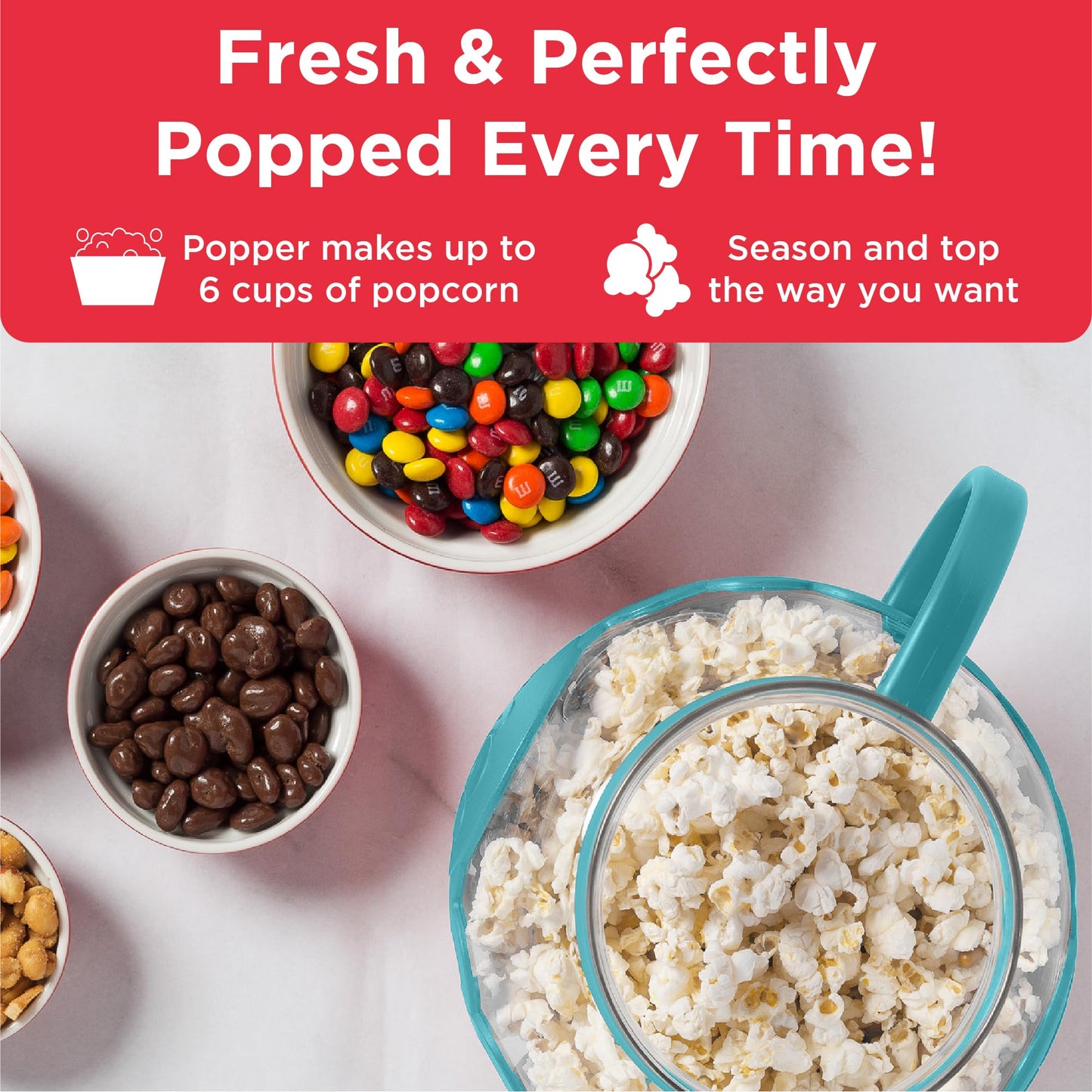 Ecolution Patented Micro-Pop Microwave Popcorn Popper with Temperature Safe Glass, 3-in-1 Lid Measures Kernels and Melts Butter, Made Without BPA, Dishwasher Safe, 3-Quart, Aqua