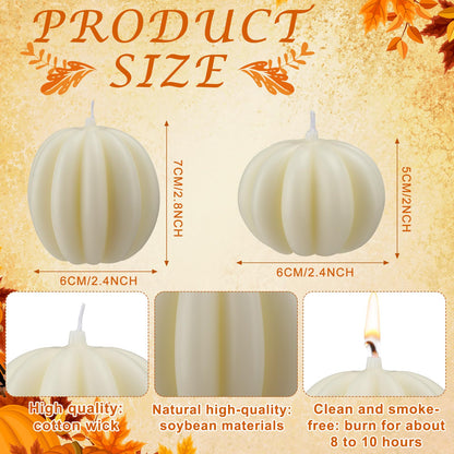 MTLEE 6 Pieces Thanksgiving Pumpkin Shaped Candle Fall White Scented Tealight Candles Home Decor Handmade Thanksgiving Gifts for Bedroom Bathroom Party