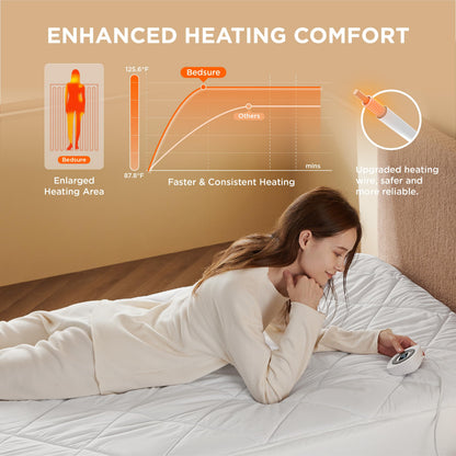 Bedsure Heated Mattress Pad King - Bed Warmer with Memory & Preheat Functions, 12-Hour Auto Off & 10 Heat Settings, Dual Controllers, Fast Heating, Brushed Electric Mattress Pad King, 78"x80"
