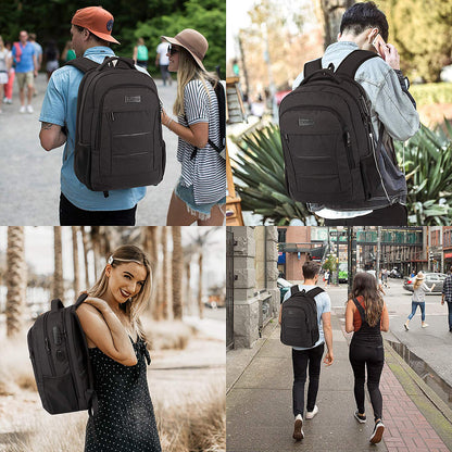Tzowla Travel Laptop Backpack,Durable Water Resistant Anti-Theft 42L Extra Large 15.6 Inch with USB Charging Port and Lock Fit Computer Business Bookbag for Women Men College School Gift-Black
