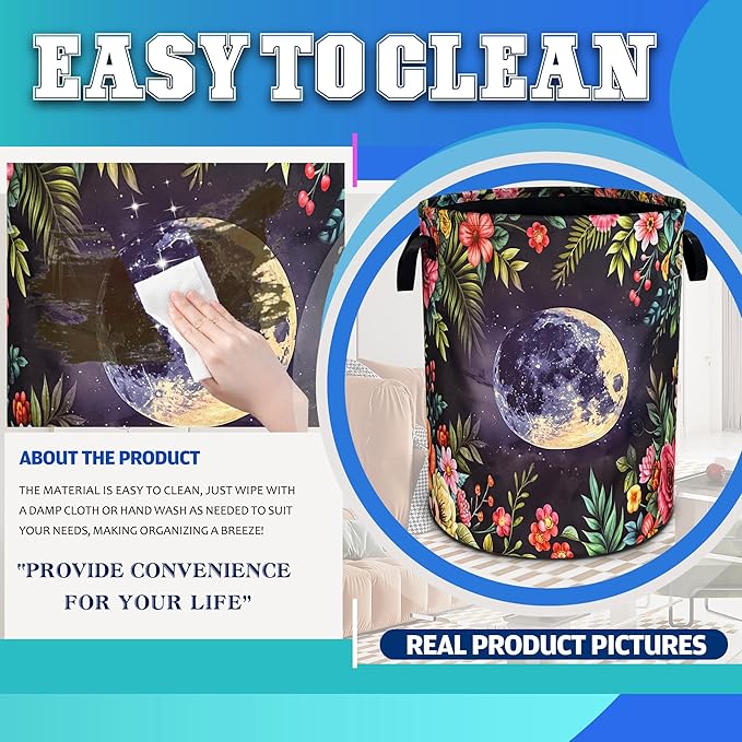 Moon Flowers Laundry Basket Beautiful Night Oxford Cloth Laundry Hamper