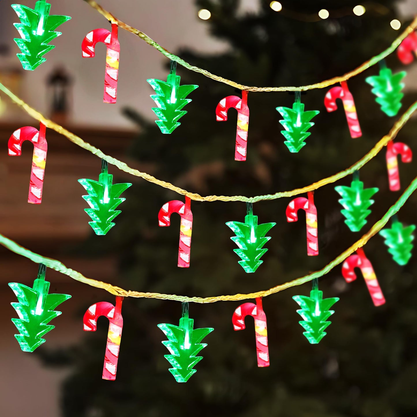 Christmas Decorations Lights, 10.3ft 20 Led Battery Christmas Lights with Timer & 8 Modes, Green Xmas Tree & Red Cane String Lights for Xmas Tree Wreath Window Wall Home Garden Outdoor Indoor Decor