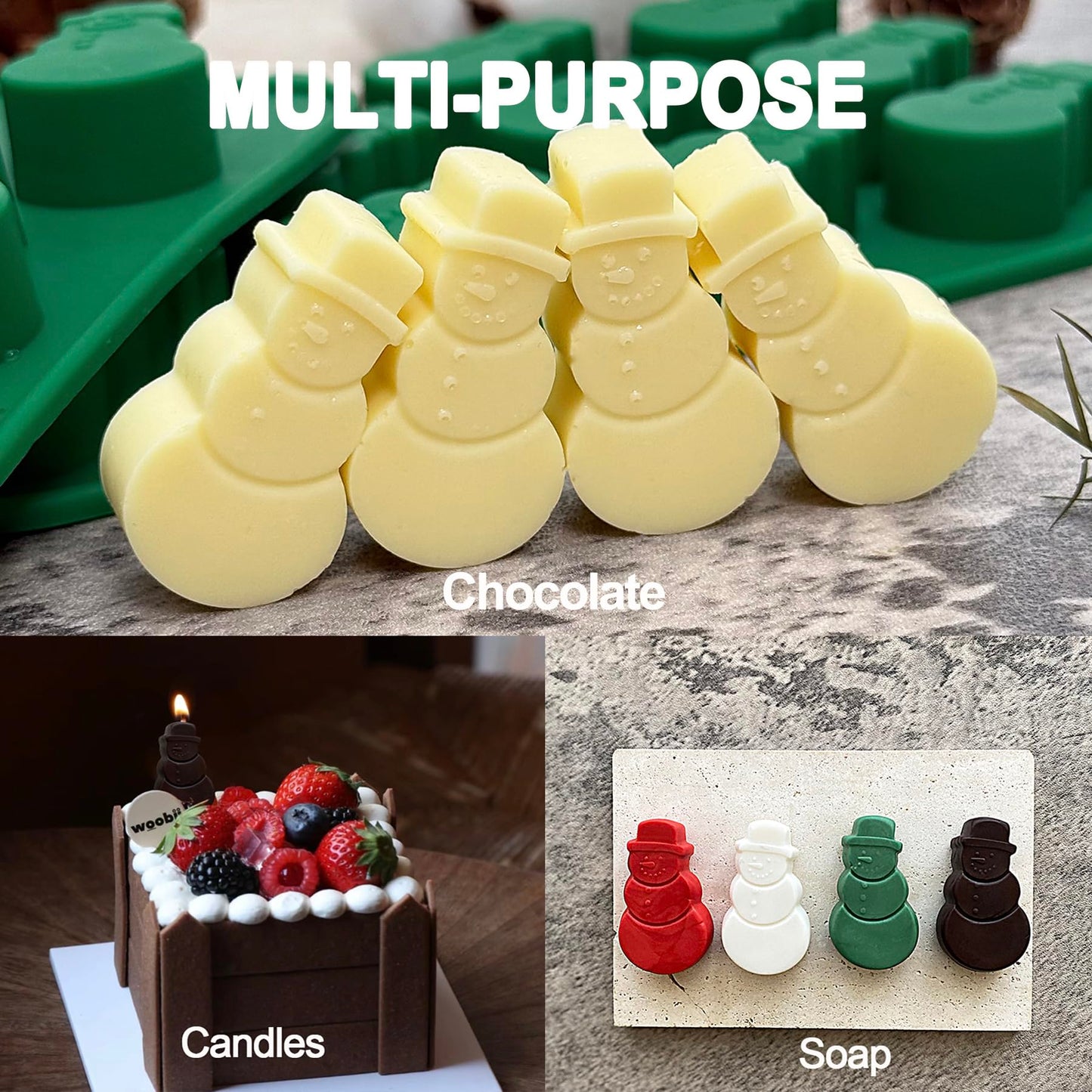 Snowman Chocolate Mold, 12 Cavities Christmas Silicone Candy Mold Snowman Ice Cube Molds for Chocolate Candles Jello Ice Candy Desserts Making