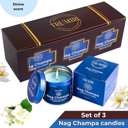 Nag Champa Candle for Home Scented - Pack of 3 x 5oz Natural Soy Clean Organic Non Toxic - for Aromatherapy Meditation Spiritual Gifts Bathroom Kitchen - Long Lasting Heavily Scented Velas Aromáticas