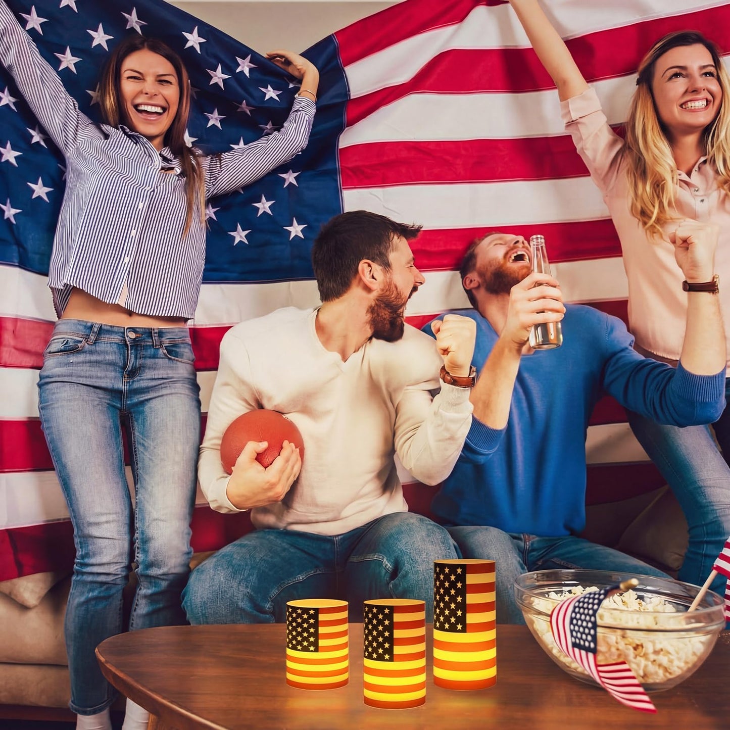 Baquler 3 Set 4th of July Flameless Candles Patriotic USA Flag Flameless Candles 250th Anniversary Lampshade with LED Tea Lights National Flag Candle Decoration for Independence Tabletop Home Decor