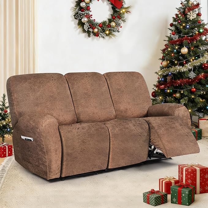 ANARACHON Leather Look Recliner Couch Cover, 8-Pieces Stretch Recliner Sofa