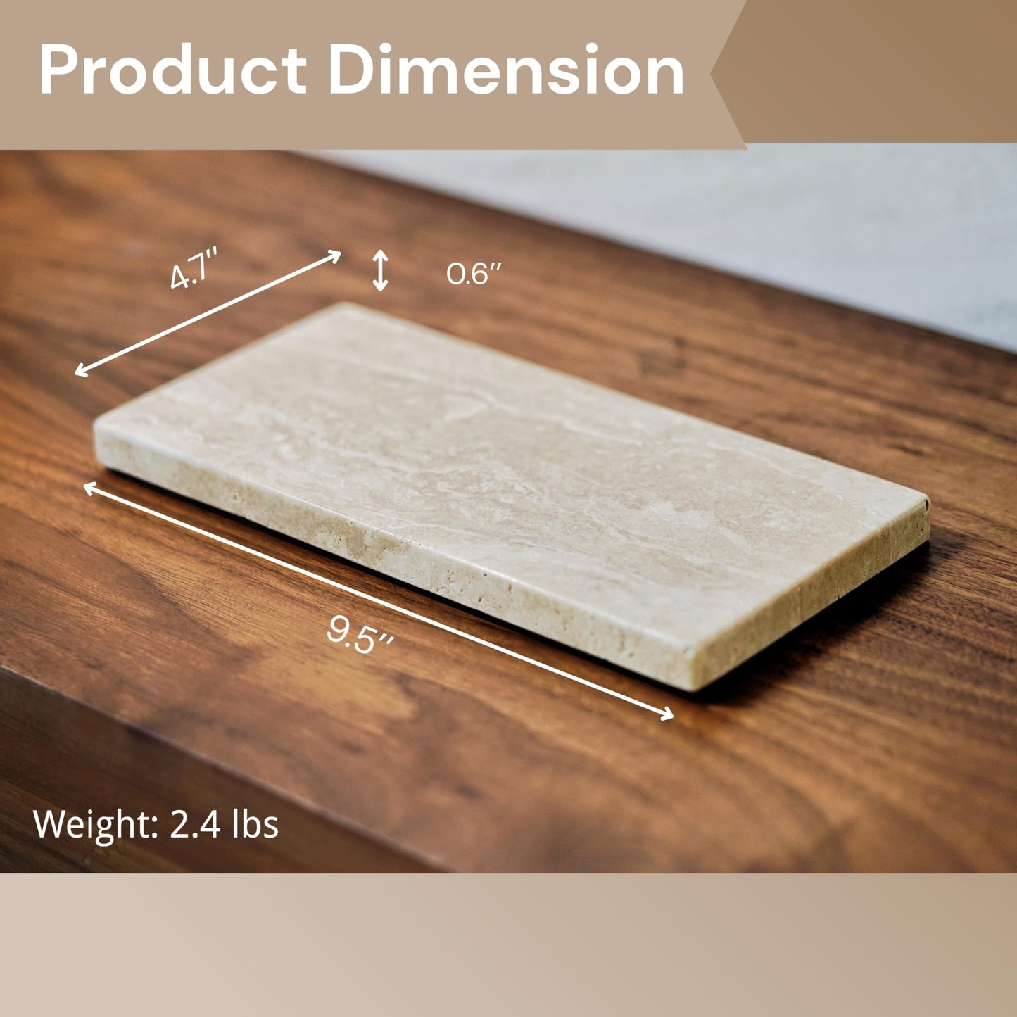 Astavostone Travertine Tray, Beige Natural Stone Decor Tray for Bathroom Vanity Decorative Rectangle Stone Board for Jewelry, Keys, Perfume,Coffee Table,Organizer (9.5''X4.7'')