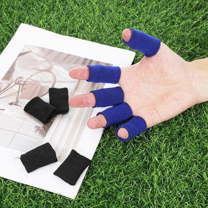 KALIONE Finger Sleeves Protectors, 10Pcs Sport Finger Sleeves, Elastic Fingers Support Sleeve, Compression FingerSleeves, Thumb Brace Support for Basketball, Golf (Black, Blue)