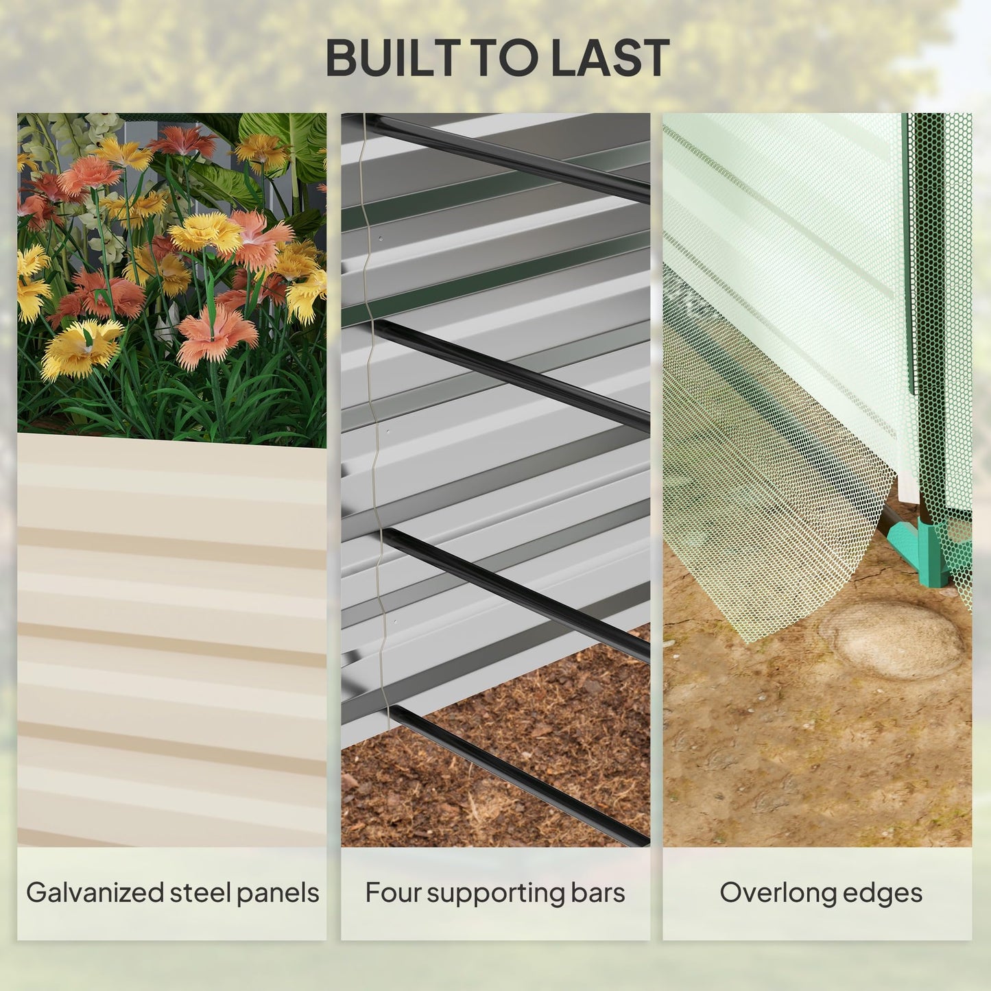 Outsunny 7.3 x 3.4 x 2 ft Galvanized Raised Garden Bed with Crop Cage Plant Protection Net and Shade Cloth Roof, Metal Planter Box with Cover for Vegetables, Flowers, Herbs, Beige