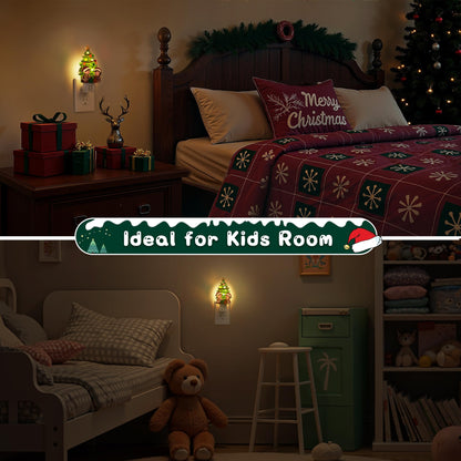 L LOHAS Christmas Tree & Snowman Night Light, 3000K Warm White Plug-in Resin Nightlight with 360° Rotatable Plug, Holiday Home & Kids Room Decor, 1 Pack