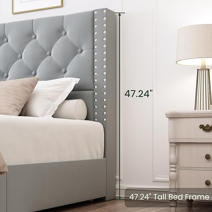 LARMACE Queen Size Bed Frame Upholstered Platform Bed
