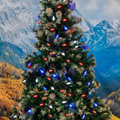 Novelty Lights 24FT 70 LED C6 Outdoor USA String Lights, Commercial Grade Christmas Tree Decorations (Red/White/Blue)