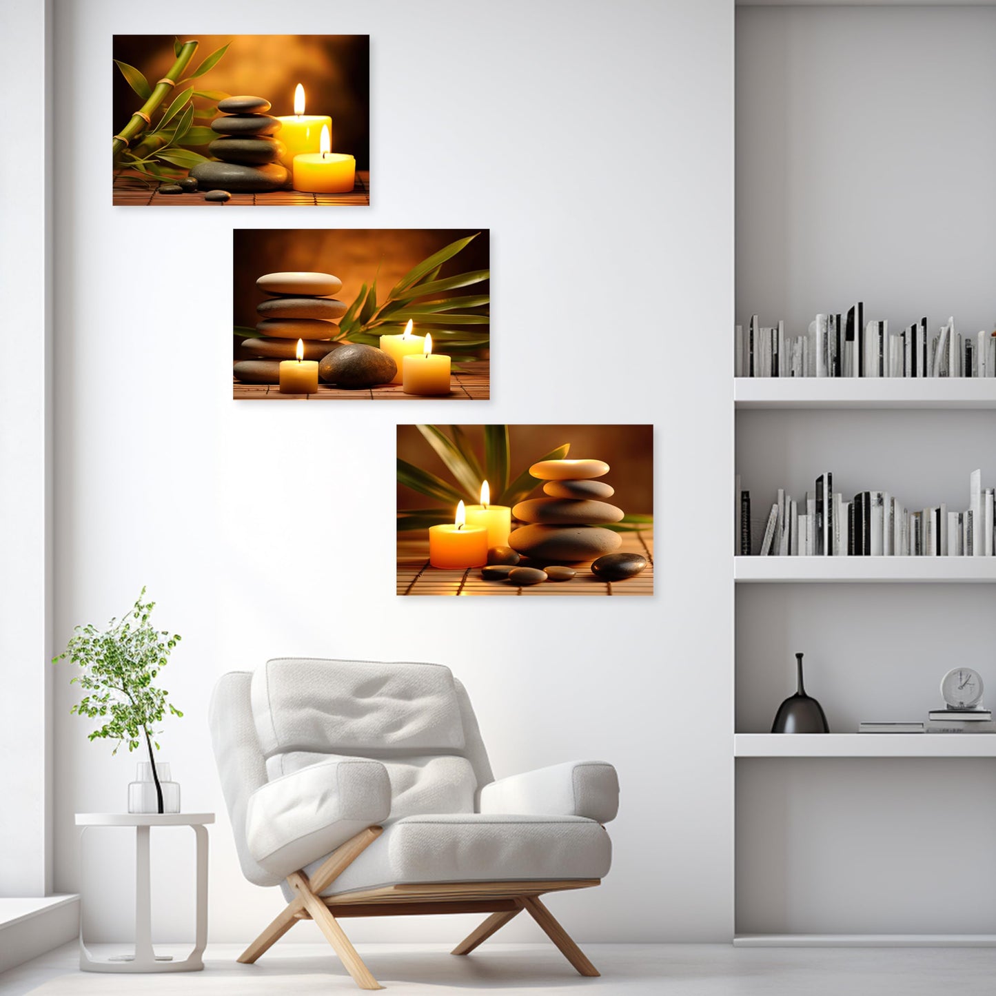 ARTZGX 3 Piece Zen Wall Art Zen Stones Canvas Spa Still Life Picture Print Meditation Candles Painting for Bathroom Decor Frame(Zen Stone - 1, 16x24inchx3P (40x60cmx3P))