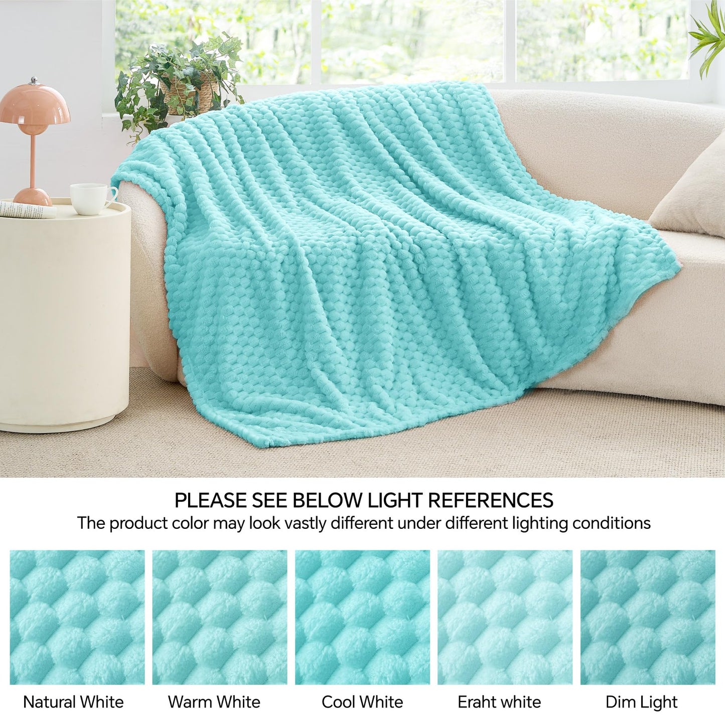 BEDELITE Fleece Blanket - 3D Jacquard Decorative Aqua Throw Blankets for Couch & Bed, Soft and Cozy Warm Plush Fluffy Blanket All Seasons Suitable, 50x60Inches