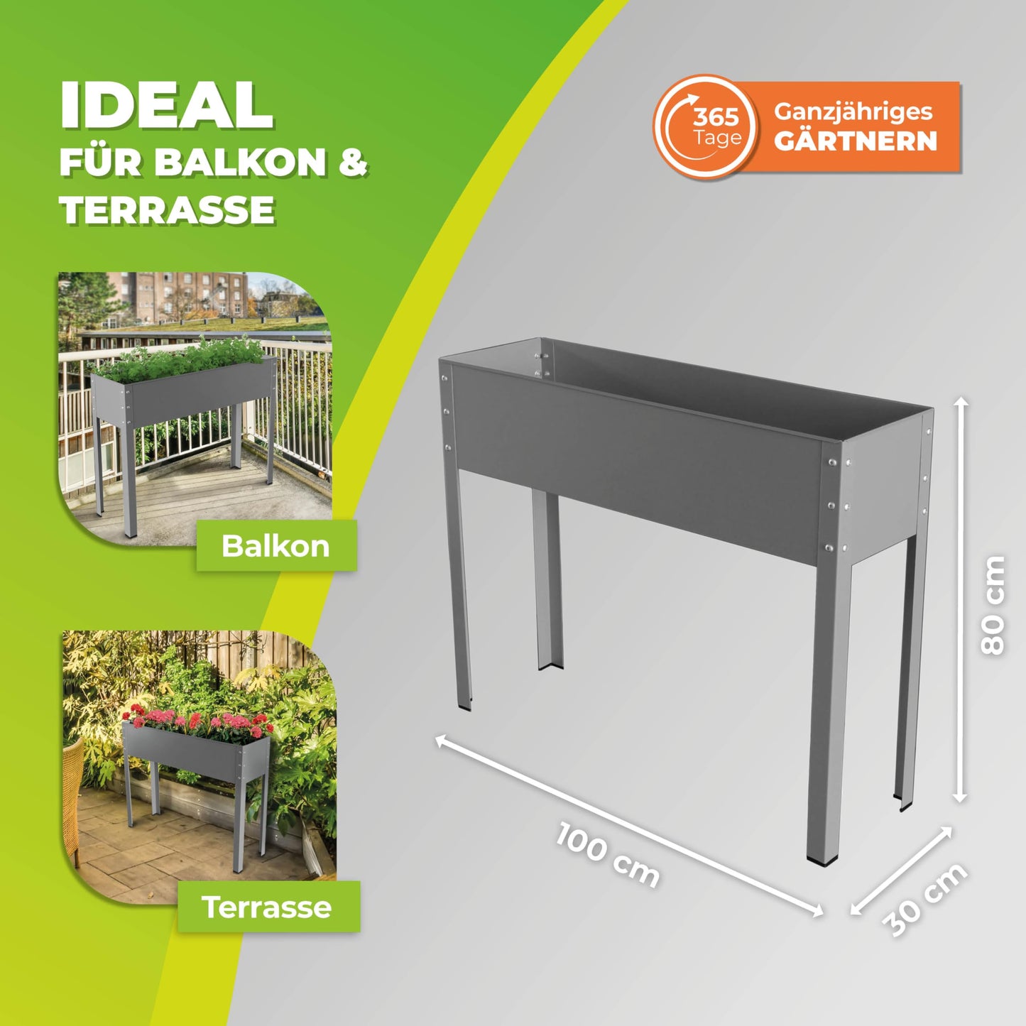 Bio Green Metal Raised Garden Bed Freising-XL with Drainage I Large Galvanized & Powder-Coated Outdoor Planter Box with Legs for Herb Garden, Flowers, Vegetables, Patio I 40x12x31.5 inch, Anthracite