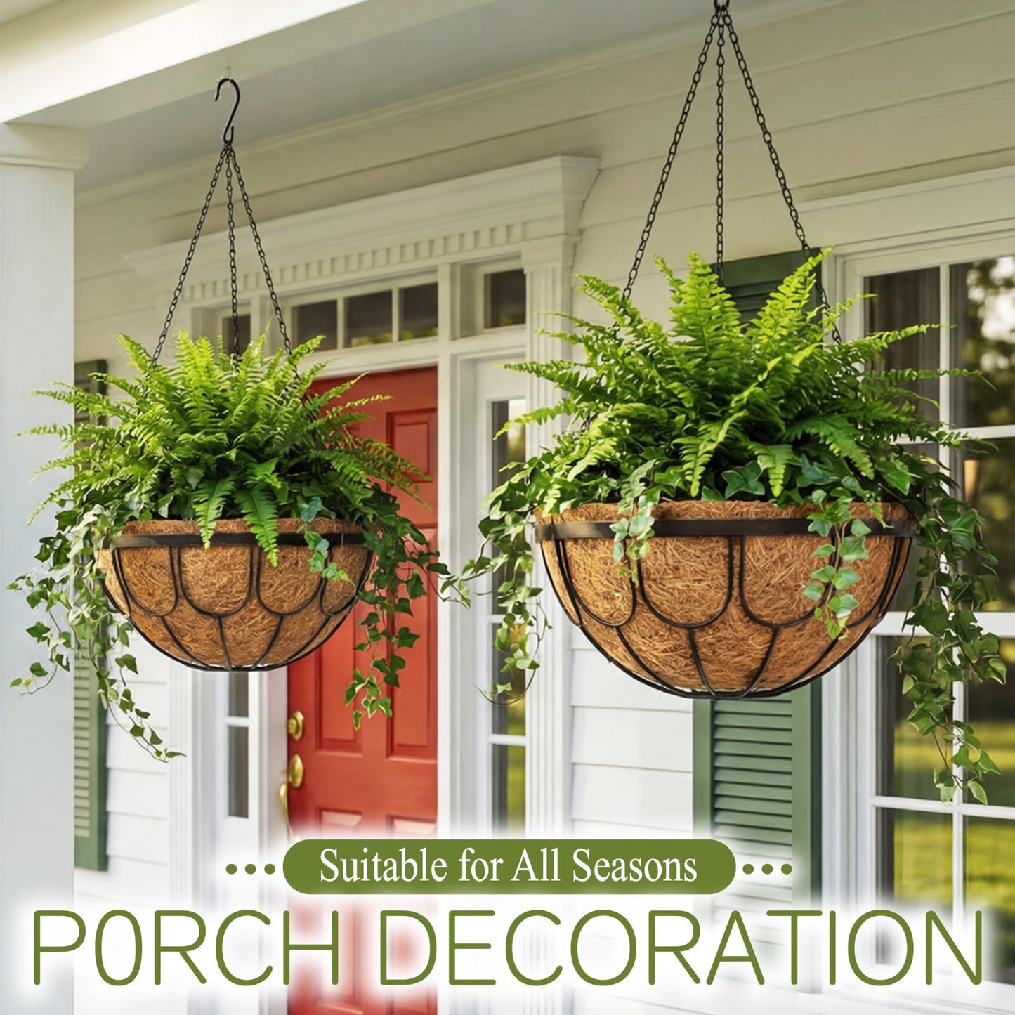 MUYEZHIYU 4 Pack 14 Inch Hanging Planters for Outdoor Plants, Black Metal Wire Hanging Flower Baskets with Coco Coir Liner, Large Hanging Plant Pots for Garden, Patio, Balcony, Indoor Home Decor