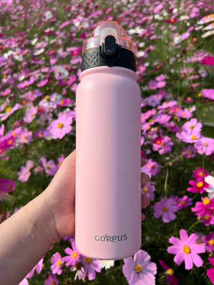 GOPPUS 600ml/20oz Stainless Water Bottle with Straw Double Wall Insulated Bottles with Strap Reusable Vacuum Thermal Flask Leakproof Keep Cold Drinks Bottles with Flip Top Lid for Men Women BPA Free