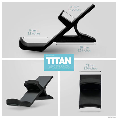 BRAINWAVZ The Titan - Desktop Gamepad Controller & Headphone Hanger Holder - Designed for XBOX ONE, PS4, PS3, Dualshock, Switch, PC, Steelseries, Steam & More, Reduce Clutter, Black