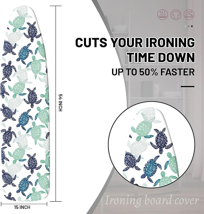 Extra Thick Ironing Board Cover and Pad, Sea Turtle 15x54 Ironing Board Cover