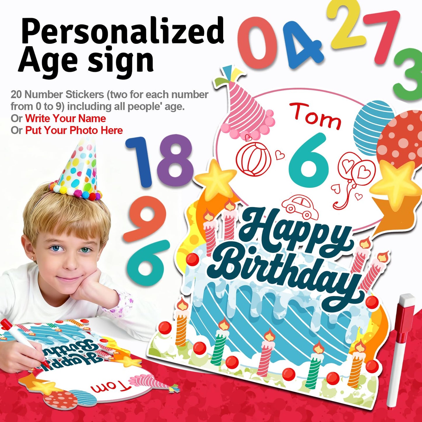 GXGGUS Happy Birthday Yard Signs Outdoor Decorations - 19 PCS Set with 16" Letters, 30" Large Cake Sign on H-Shaped Metal Stand, 32.8 Ft LED Lights & Stakes for Lawn Garden Party