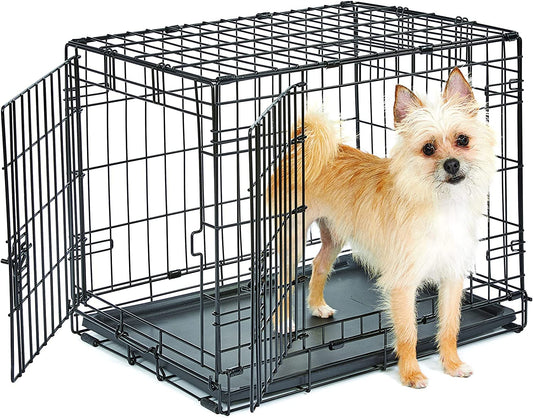 New World Newly Enhanced Double Door 60.96 cm (24-Inch) Dog Crate for Small Dog Breeds; Includes Leak-Proof Pan, Floor Protecting Feet, & New Patented Features; B24