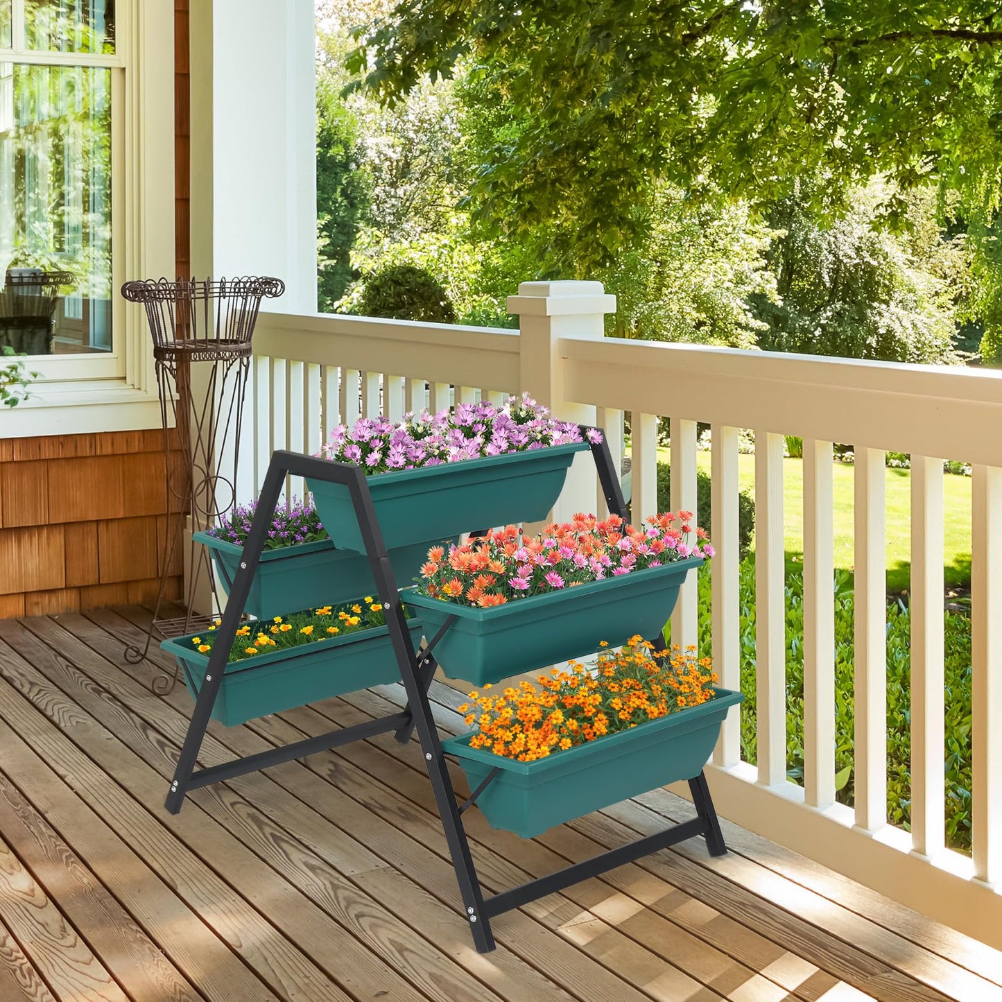 Raised Bed with 5 Garden Planter Boxes- Perfect to Grow Vegetables Herbs Flowers Garden Planter Bed, Planter Stand with 5 Boxes, Raised Garden Bed for Herbs, Flowers, Gaden Tower for Flowers