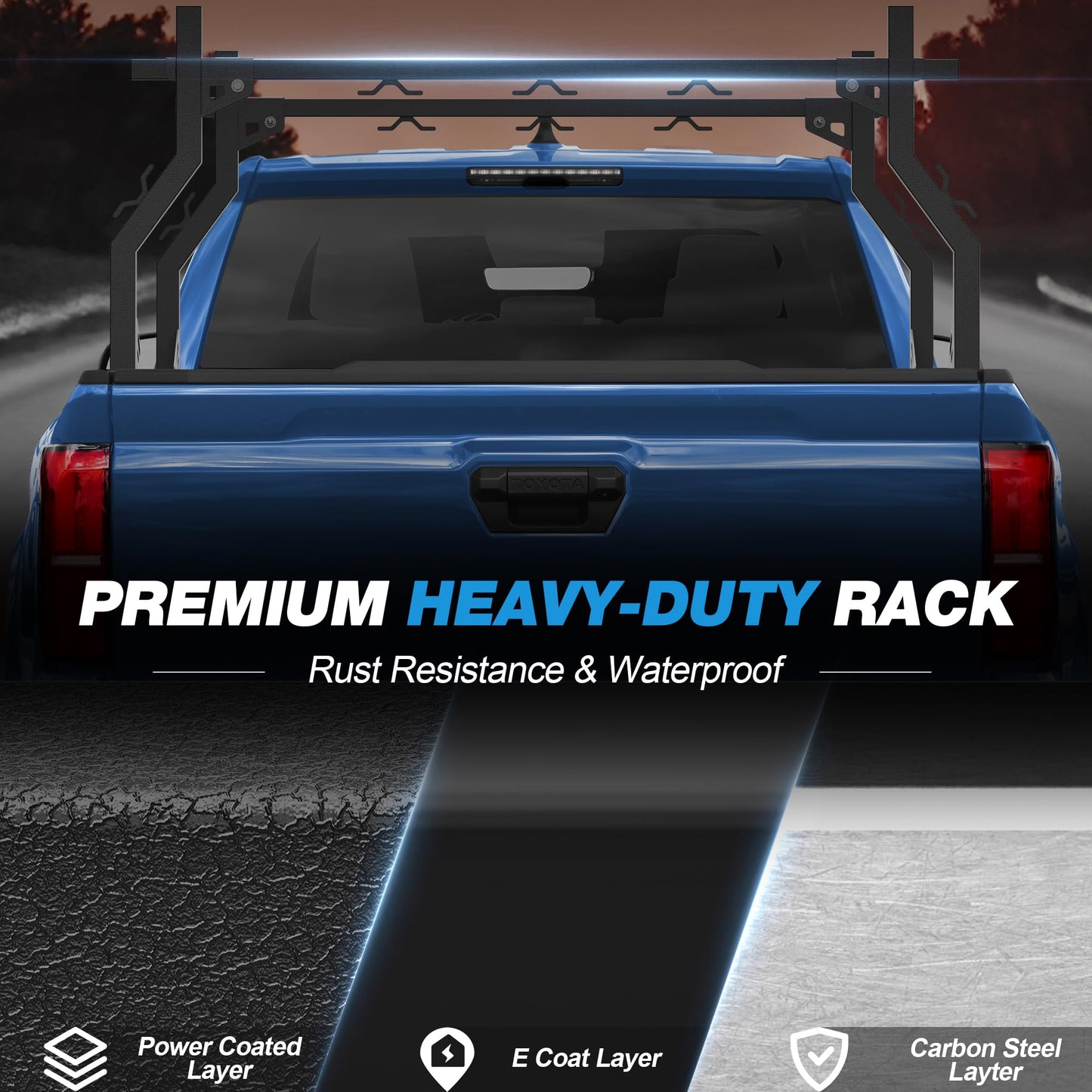 Ladder Rack for Truck Bed, Adjustable 46"-71" Width Heavy-Duty Truck Rack with E-Coating & Powder-Coated Finish, 1000LBS Capacity, No-Drilling Universal Fit for Kayaks Canoes Ladders Camping Gear