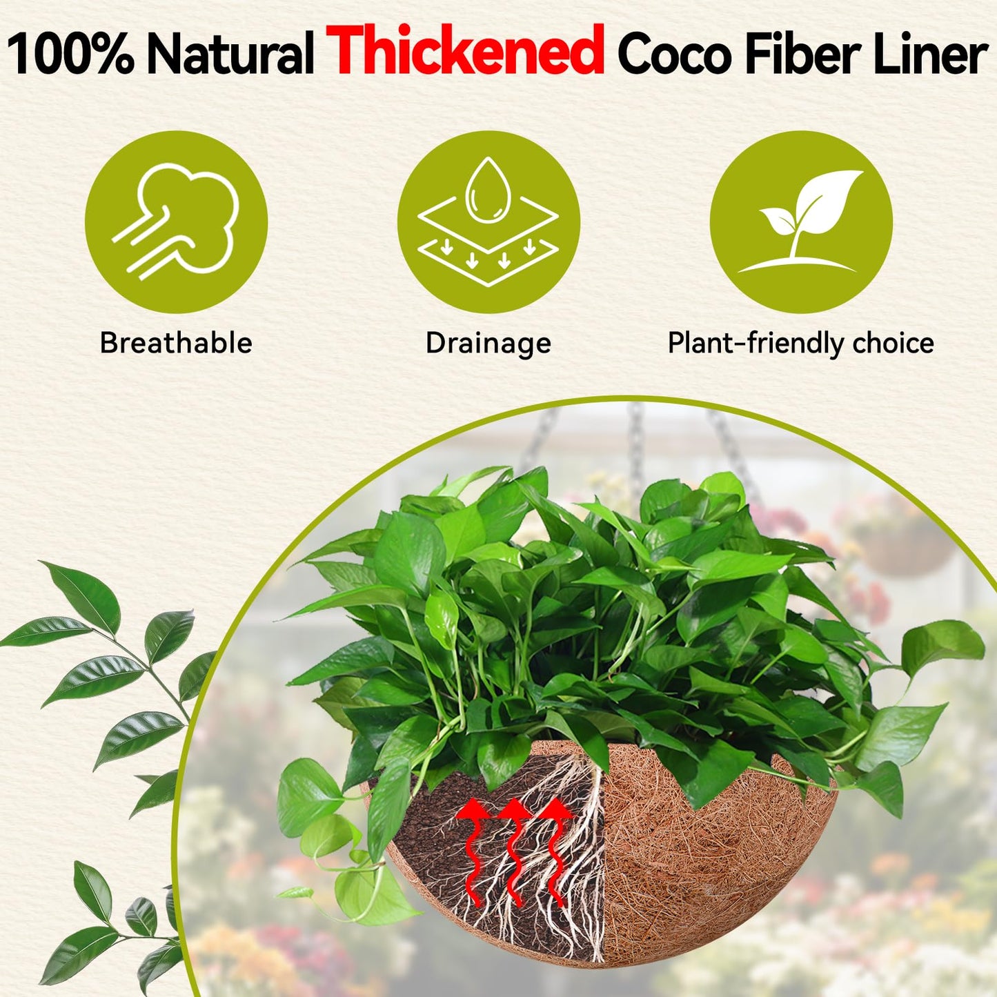 Halatool 4 Pack 14 Inch Hanging Baskets for Outdoor Plants, Heavy Duty Basket with Coco Liners, Rust-Proof Hanging Planters for Patio Fence Balcony Decor Trailing Vines Ferns Succulents Herbs