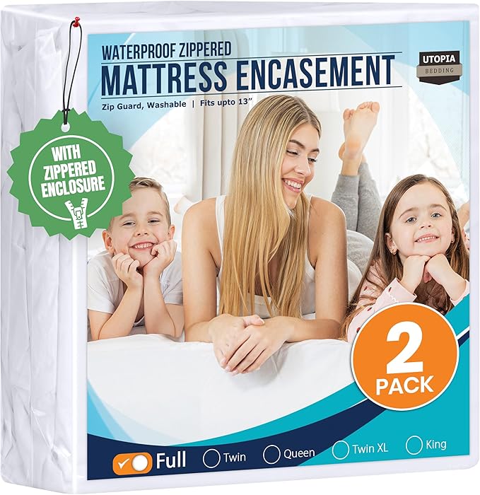 Utopia Bedding Mattress Protector Zippered Full Size, 100% Waterproof Bed Bug