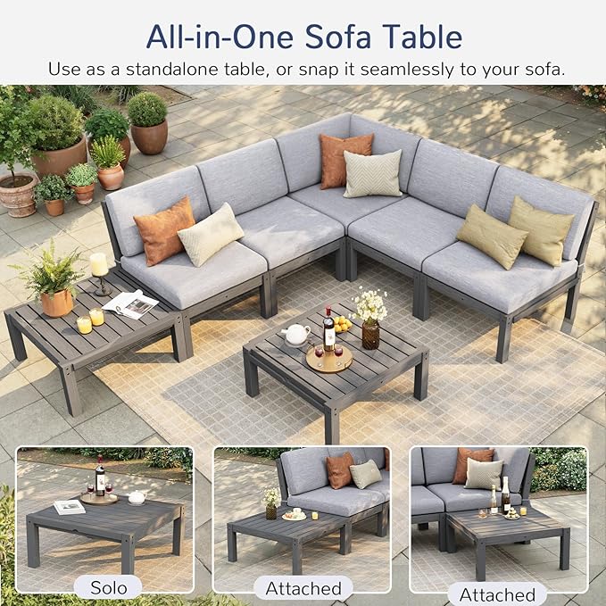 Stoog 6-Piece Modular Outdoor Sectional Sofa Set, All-Weather Patio Furniture