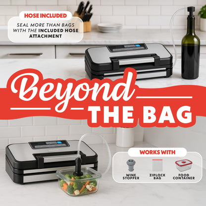 Gourmia Vacuum Sealer - 10-in-1 Food Sealer with Inflate Function, Built-In Cutter & Roll Storage, Inflate, Seal, Dry/Moist Modes, Gentle & Normal Pressure, BPA-Free Bags