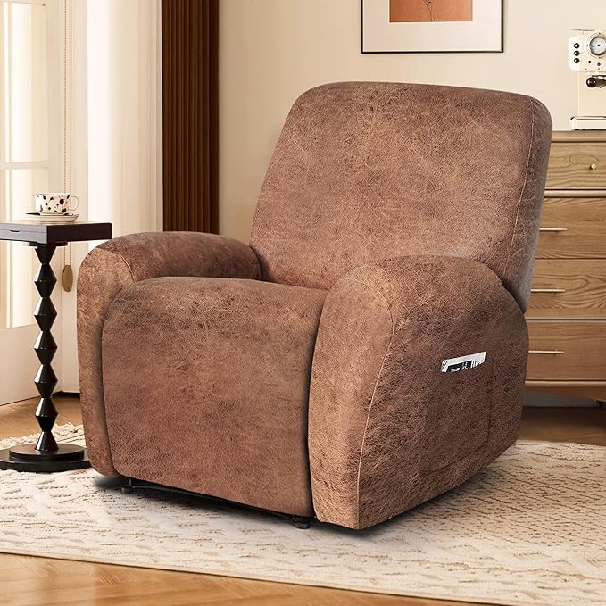 ANARACHON Leather Look Recliner Chair Covers, 4-Pieces Stretch Recliner Cover