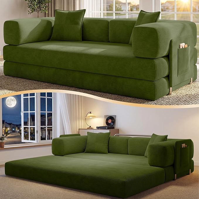 78.8" Convertible Sofa Bed, Corduroy Futon Couch