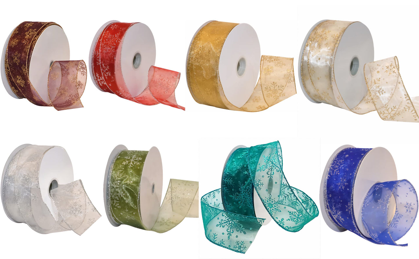 Morex Ribbon 7405.60/50-701 Snowflake 2.5" X 50 YD Nylon Sheer Wired Glitter Ribbon, White/Silver, Ribbon Art Supplies for Christmas Decorations, Indoor Christmas Ribbon for Gift Wrapping Art Set