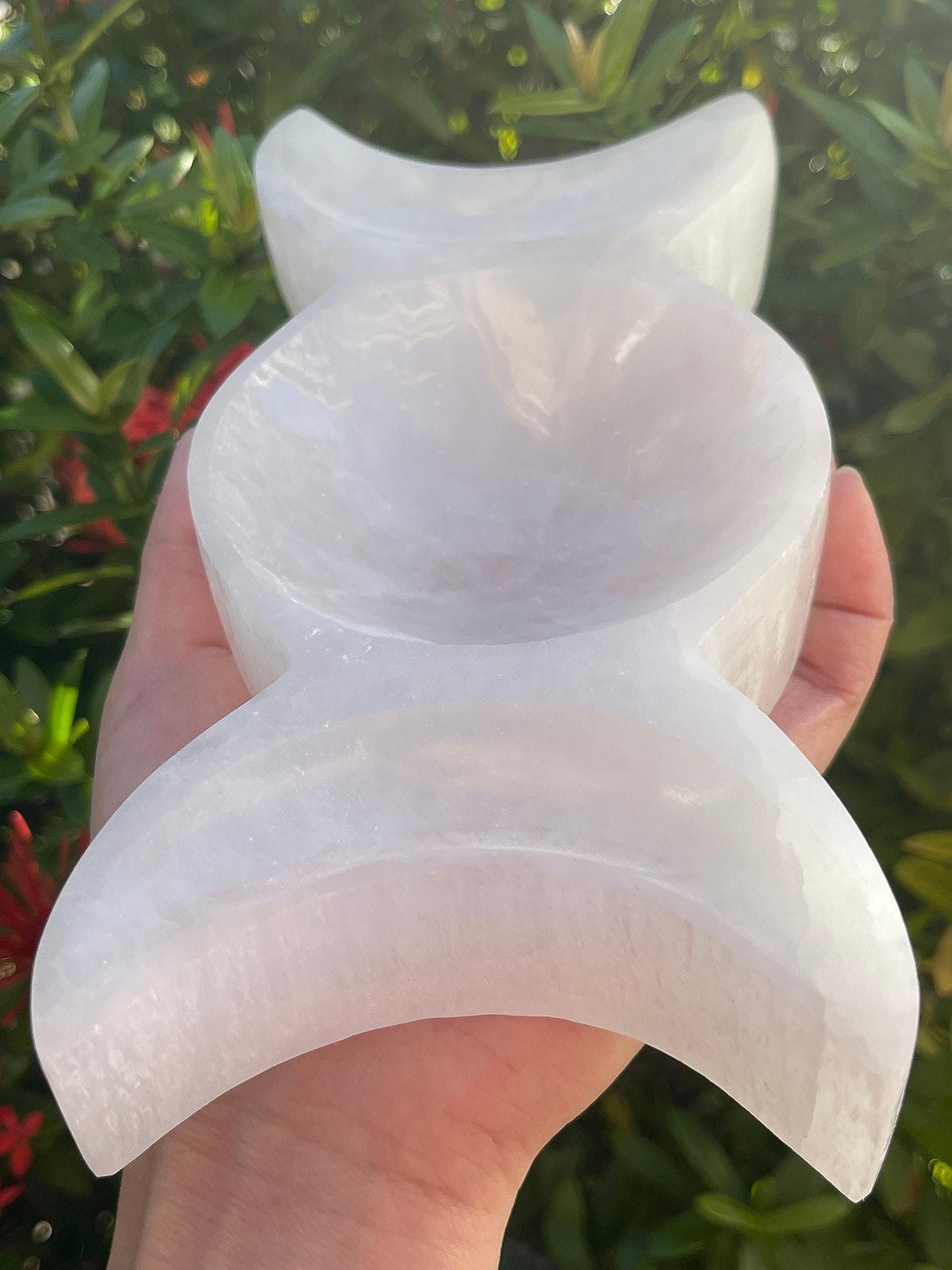 GAF TREASURES 8" Triple Moon Selenite Bowl, Gemstone Carved Selenite Crystal, Meditation Bowl, Reiki Bowl, Jewelry Holder, Crown Chakra, Cleansing, Charging, Healing