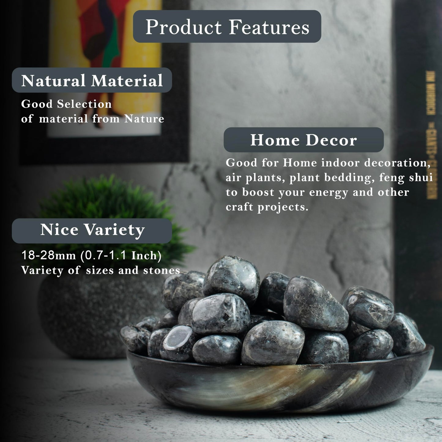 ZAICUS 1lb Larvikite Tumbled Stones | Polished Crystals Healing | Natural Stones | Feng Shui | Chakra Balancing | Good Luck | Reiki Gift | Home Decor | Size 20-25 mm
