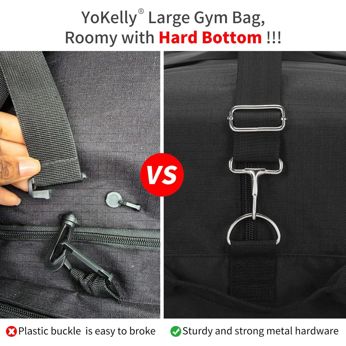 YoKelly 55L Large Duffle Bag for Men Travel - 25 inch Weekender Duffel Bag with Hard Bottom - Black