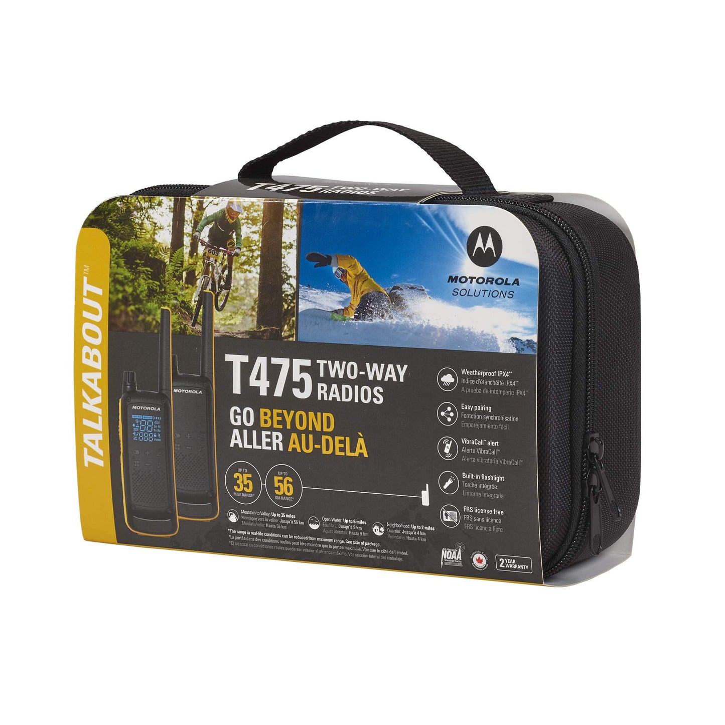 Motorola T470 Talkabout Two Way Radios, Long Range Emergency Rechargeable Waterproof Walkie Talkies 22 Channel, 35 Mile outdoor Black Yellow, 2 Pack