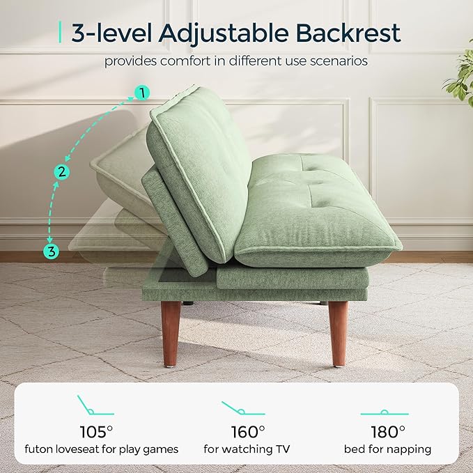 LINSY HOME Futon Sofa Bed, 3 in 1 Convertible Comfy Loveseat Sleeper Sofa Bed