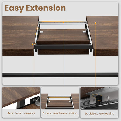 GarveeHome 63-83" Extendable Dining Table, Industrial Rectangular Dining Room Table for 6-8 People, Expandable Kitchen Table with Heavy Duty Metal Frame for Dining Room, Kitchen & Parties, Brown